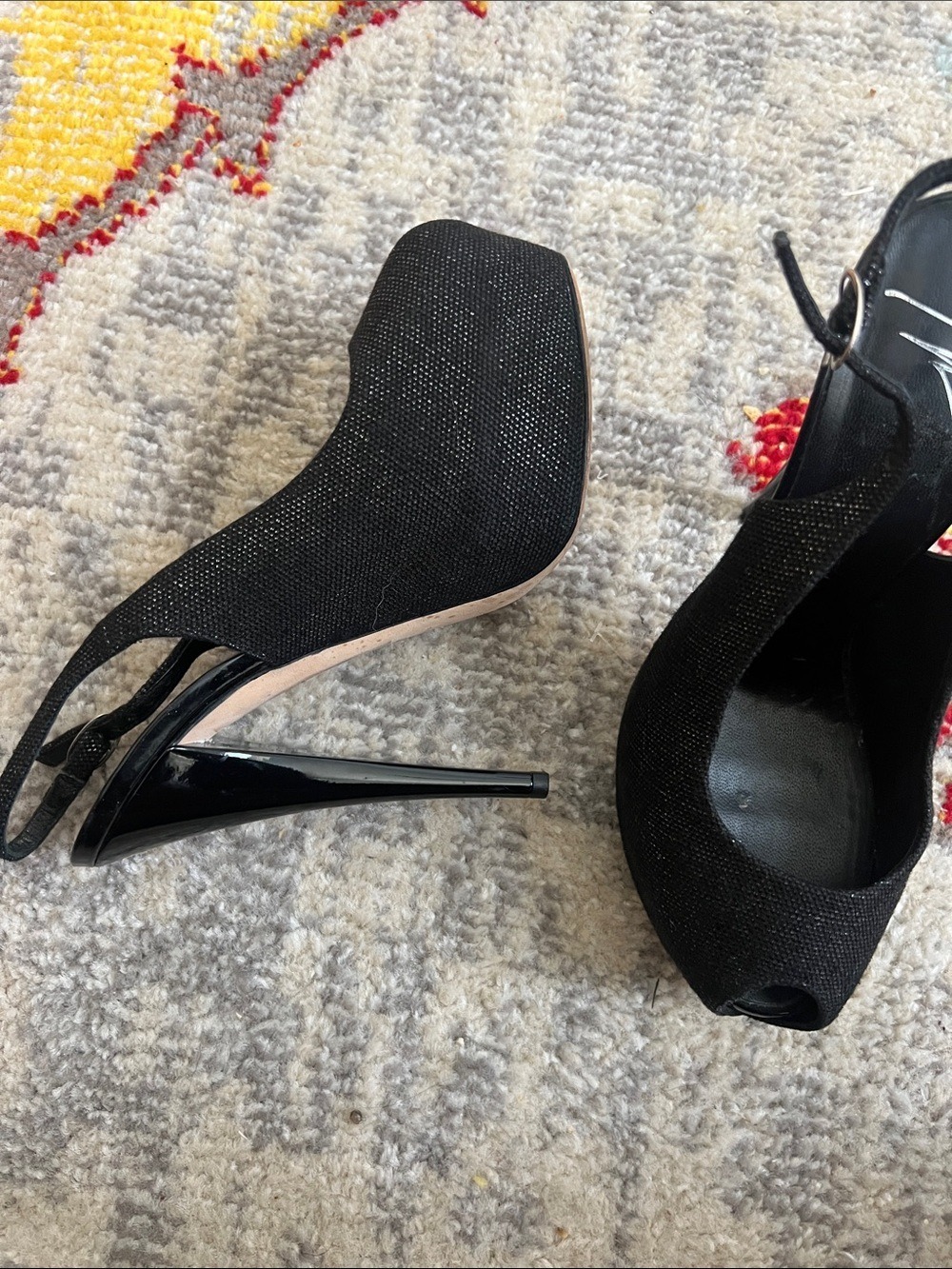 Giuseppe Zanotti Black Peep Toe Slingback Platform Pumps 7.5 Designer Evening - Picture 10 of 11